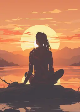 A meditating figure practicing Pranayama, with a glowing aura and flowing pranic energy, symbolizing breath control and vitality.